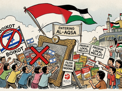 Karikatur produk lokal melejit akibat gerakan boikot, menampilkan filter produk nasional dan solidaritas Indonesia-Palestina.